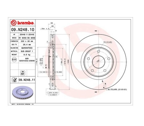 TARCZA HAMULCOWA PRZÓD BREMBO 09.N248.11