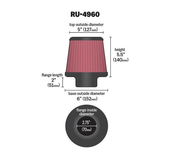 FILTR POWIETRZA K&N RU-4960 FI70 MM