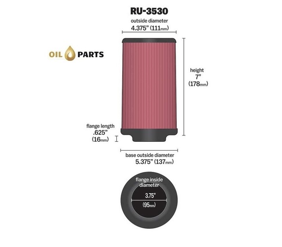 FILTR POWIETRZA K&N RU-3530 KRYZA FI 95 MM