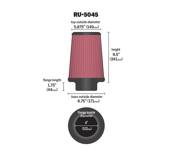 FILTR POWIETRZA K&N  RU-5045 KRYZA FI 102 MM